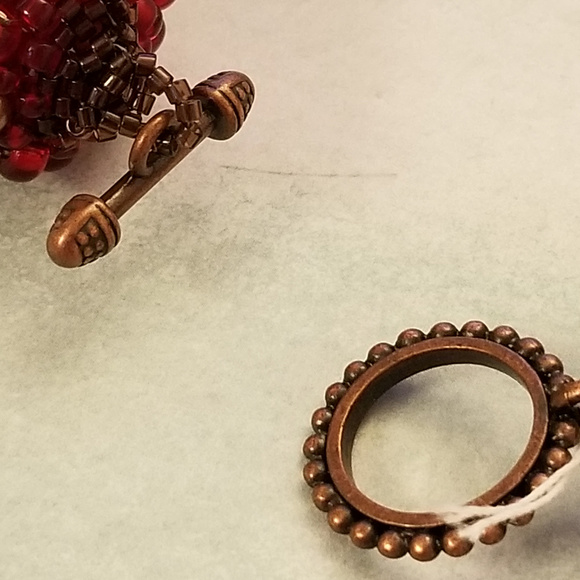 *HP* HANDMADE Seed Bead Necklace Red Gold - Picture 2 of 8